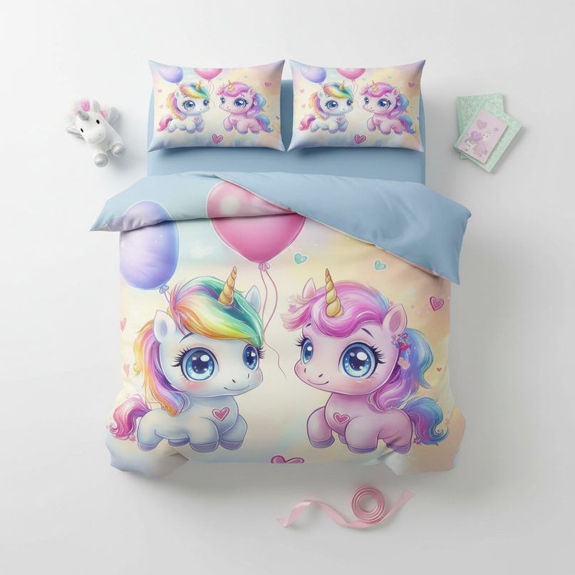 baby twin unicorn bedding - flat-lay