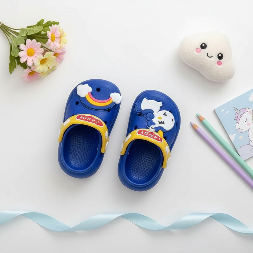 baby unicorn clogs - flat-lay