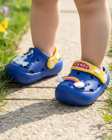baby unicorn clogs - in-use