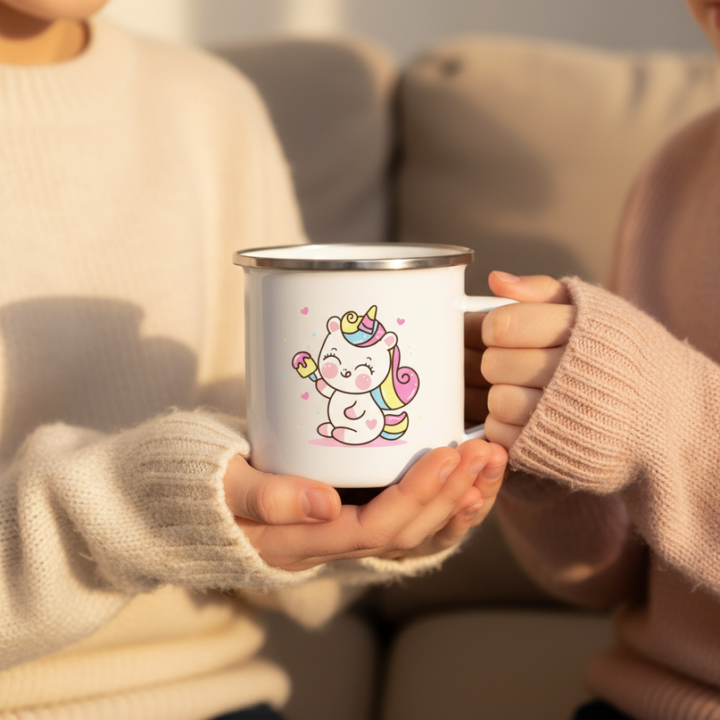 baby unicorn mug - in-use