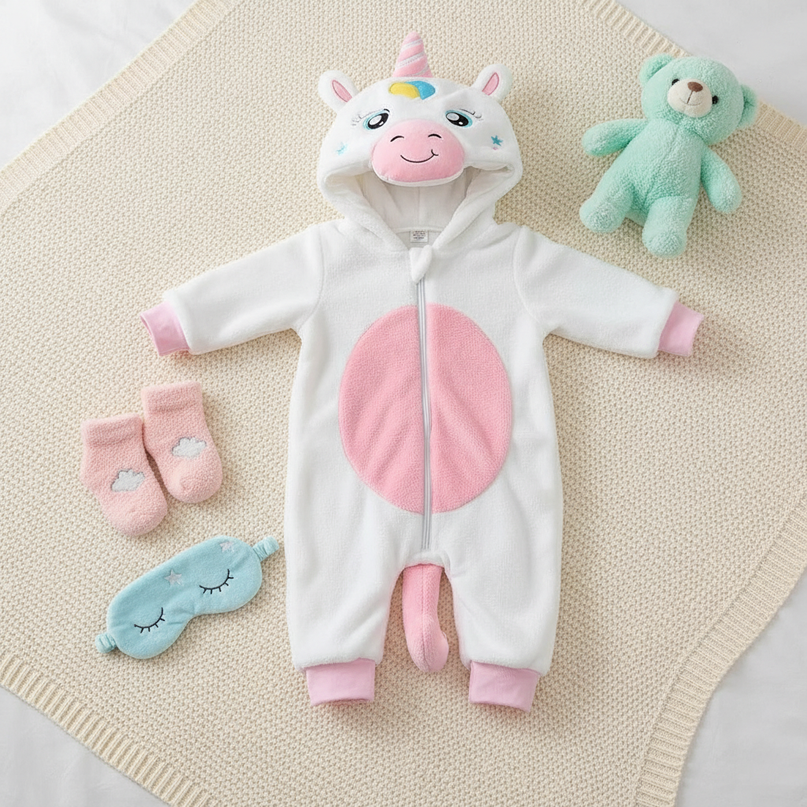 baby unicorn onesie - flat-lay