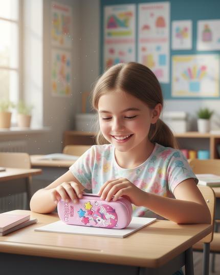 baby unicorn pencil case - in-use