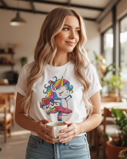 ballerina unicorn shirt - in-use