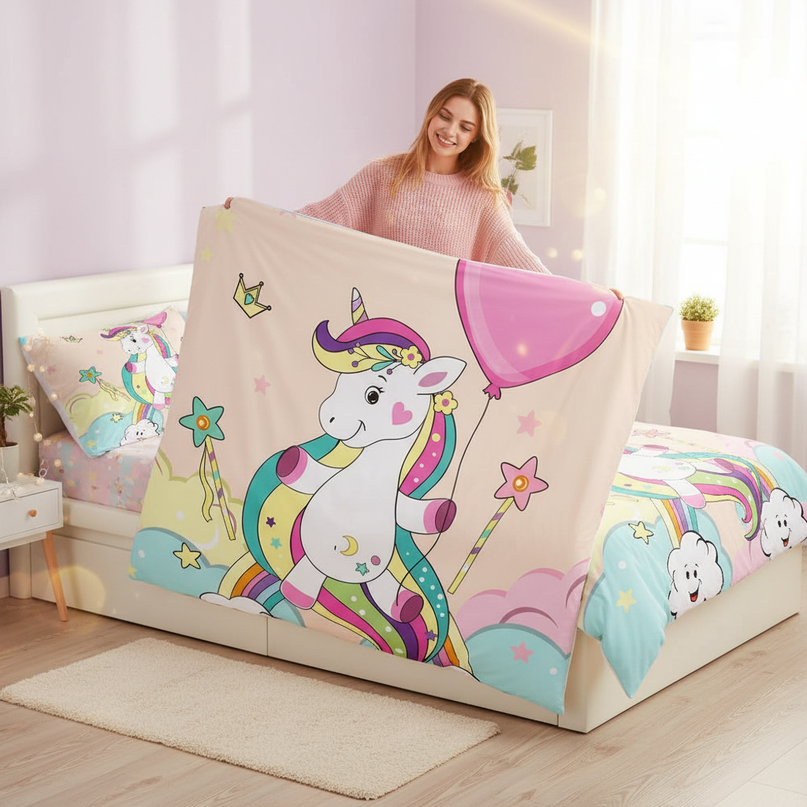 balloon unicorn bedding - in-use