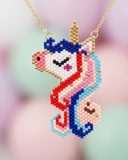 beaded unicorn necklace - detail