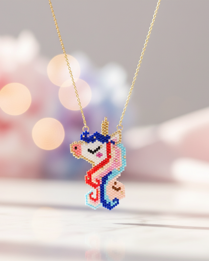beaded unicorn necklace - lifestyle