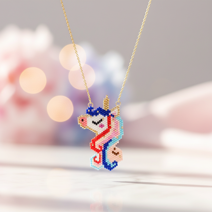beaded unicorn necklace - lifestyle