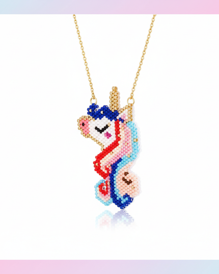 beaded unicorn necklace - white-bg
