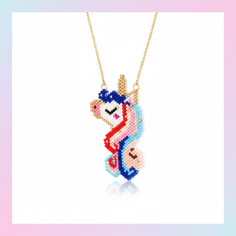 beaded unicorn necklace - white-bg