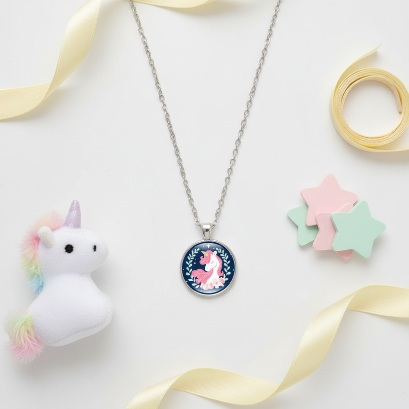 beautiful unicorn necklace - flat-lay