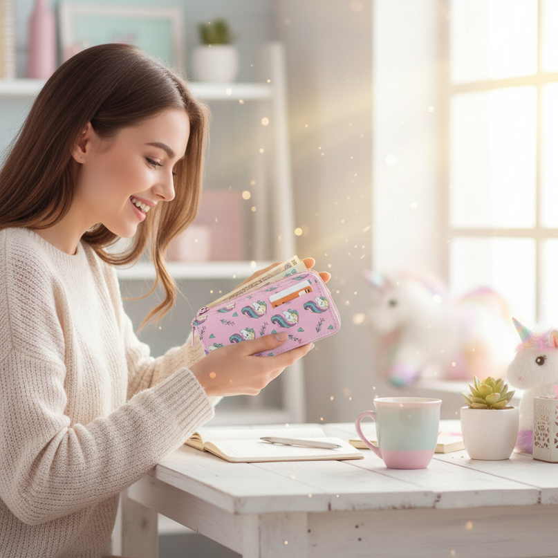 beautiful unicorn wallet - in-use