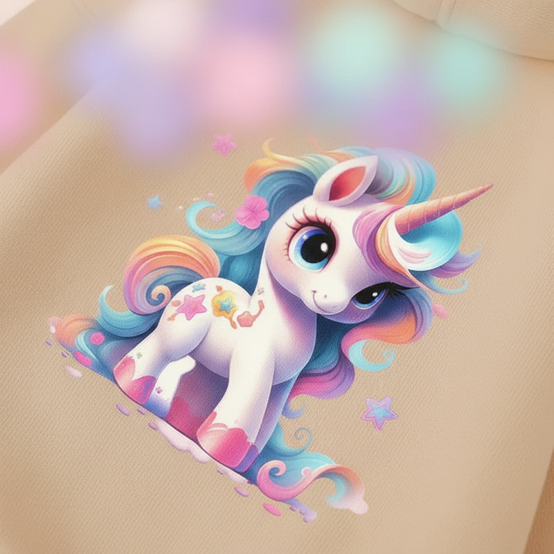 beige unicorn zip hoodie kids - detail