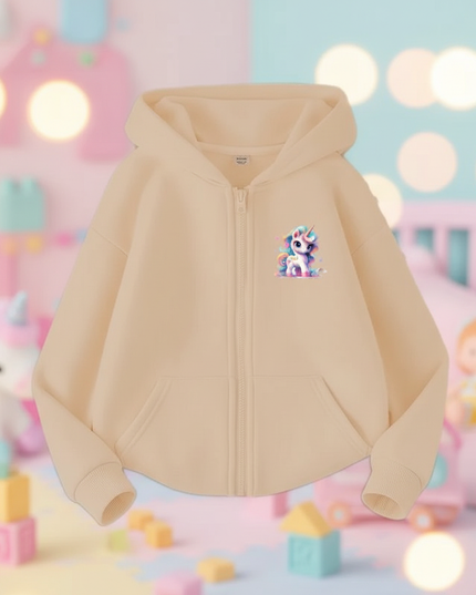 beige unicorn zip hoodie kids - lifestyle