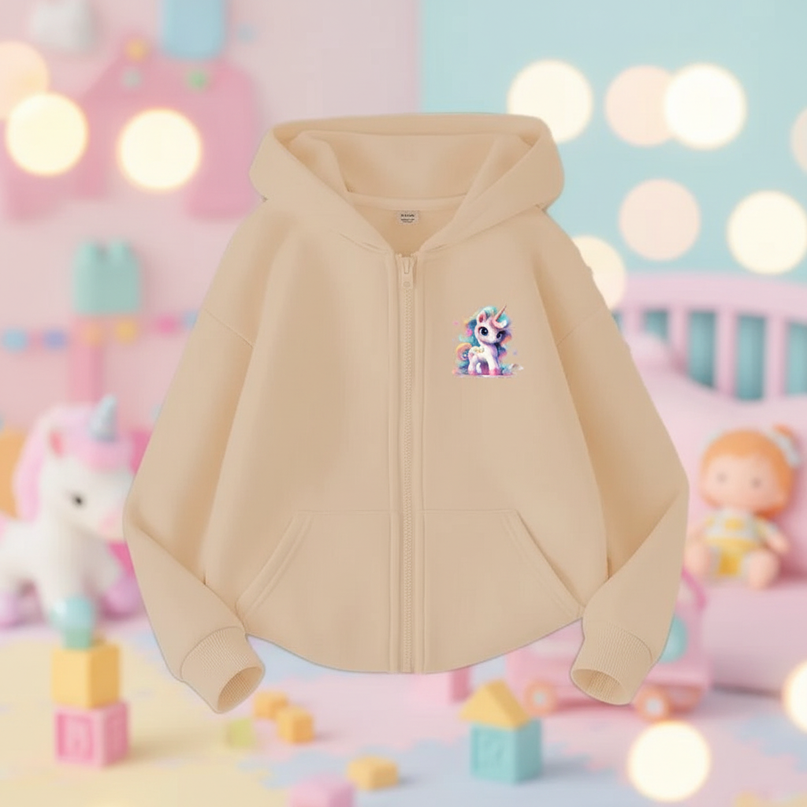 beige unicorn zip hoodie kids - lifestyle
