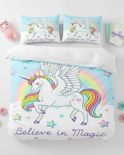 believe in magic pegasus bedding - flat-lay