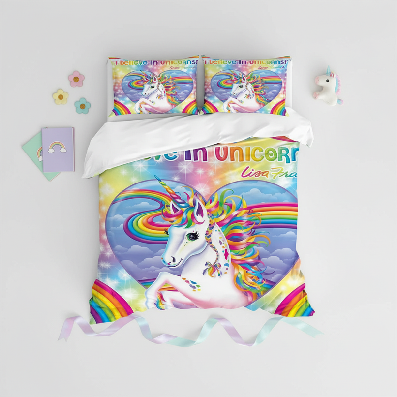 believe in unicorns bedding - flat-lay