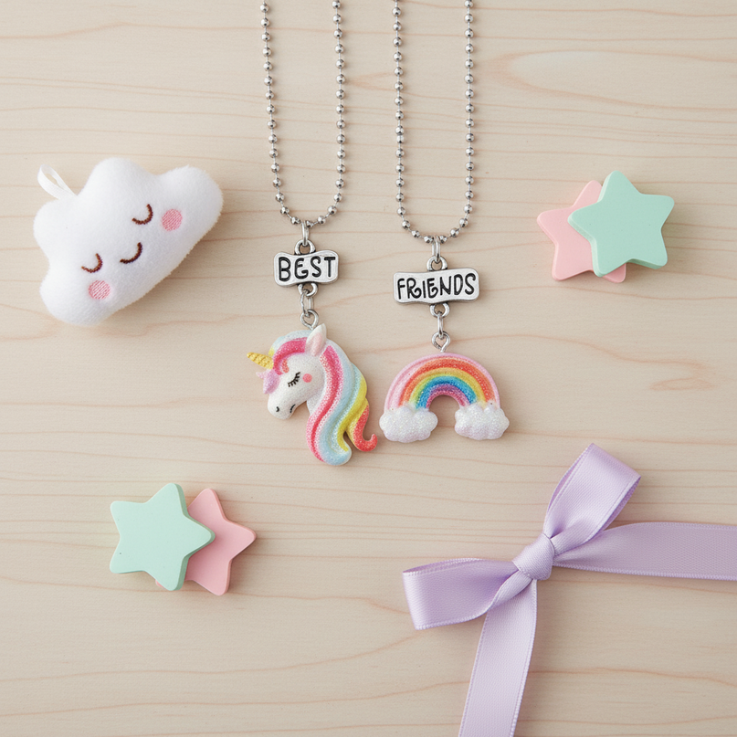bff unicorn necklaces - flat-lay
