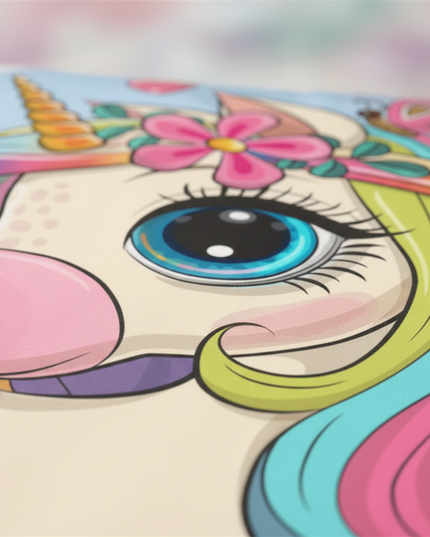 big cartoon sitting unicorn bedding - detail