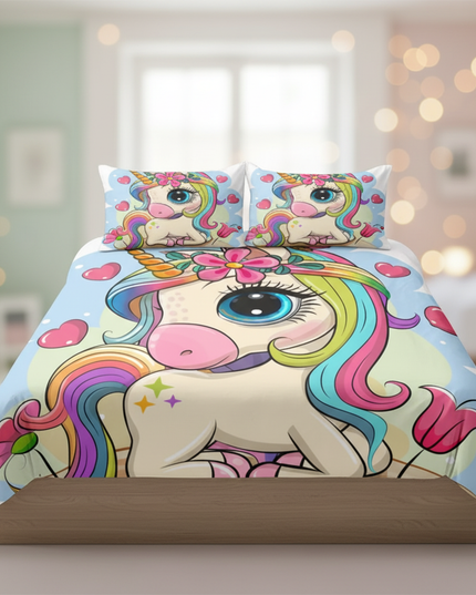 big cartoon sitting unicorn bedding - lifestyle
