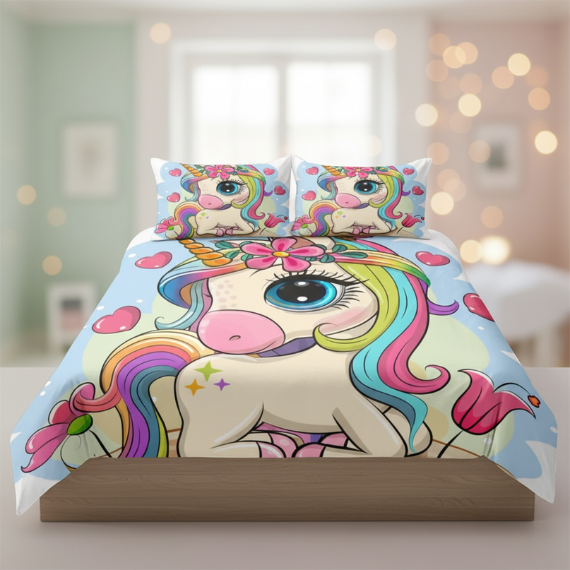 big cartoon sitting unicorn bedding - lifestyle
