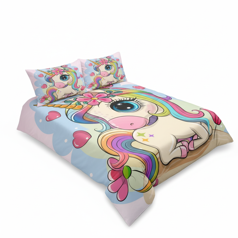 big cartoon sitting unicorn bedding - white-bg