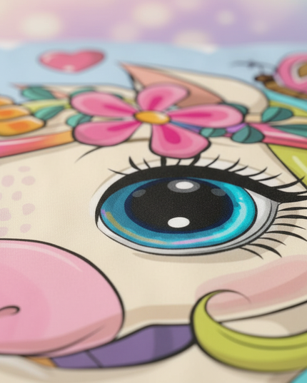 big eye kawaii heart unicorn bedding - detail