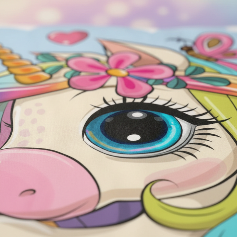 big eye kawaii heart unicorn bedding - detail