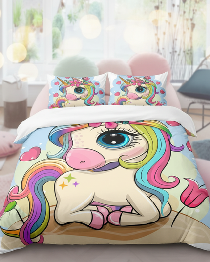 big eye kawaii heart unicorn bedding - lifestyle