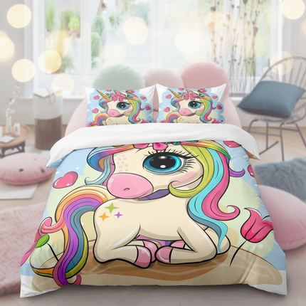 big eye kawaii heart unicorn bedding - lifestyle