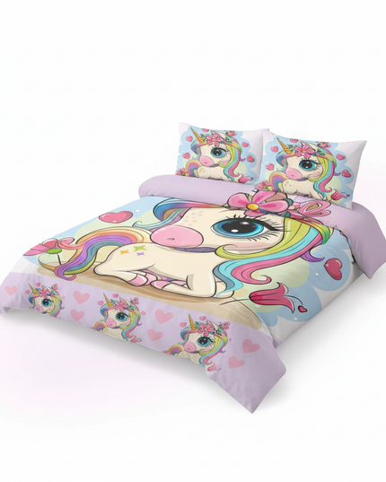 big eye kawaii heart unicorn bedding - white-bg
