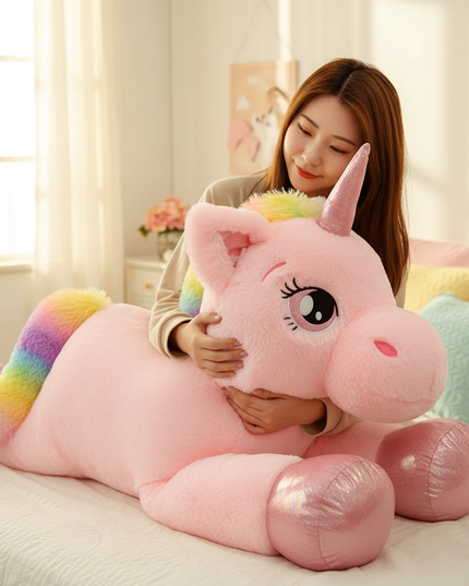 big fluffy unicorn stuffed animal - in-use