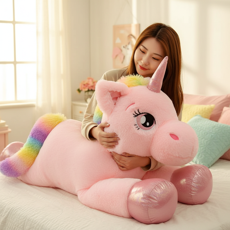 big fluffy unicorn stuffed animal - in-use