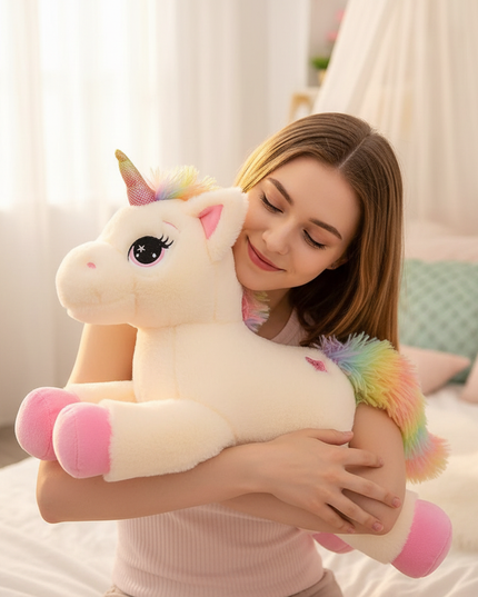 big pink unicorn plush stuffed animal - in-use