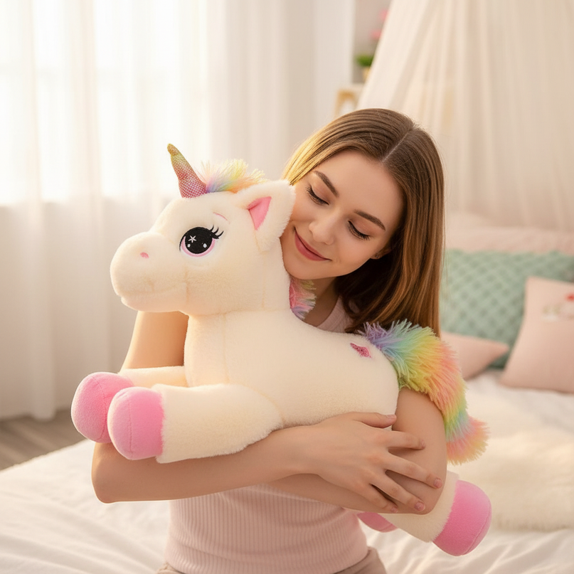 big pink unicorn plush stuffed animal - in-use