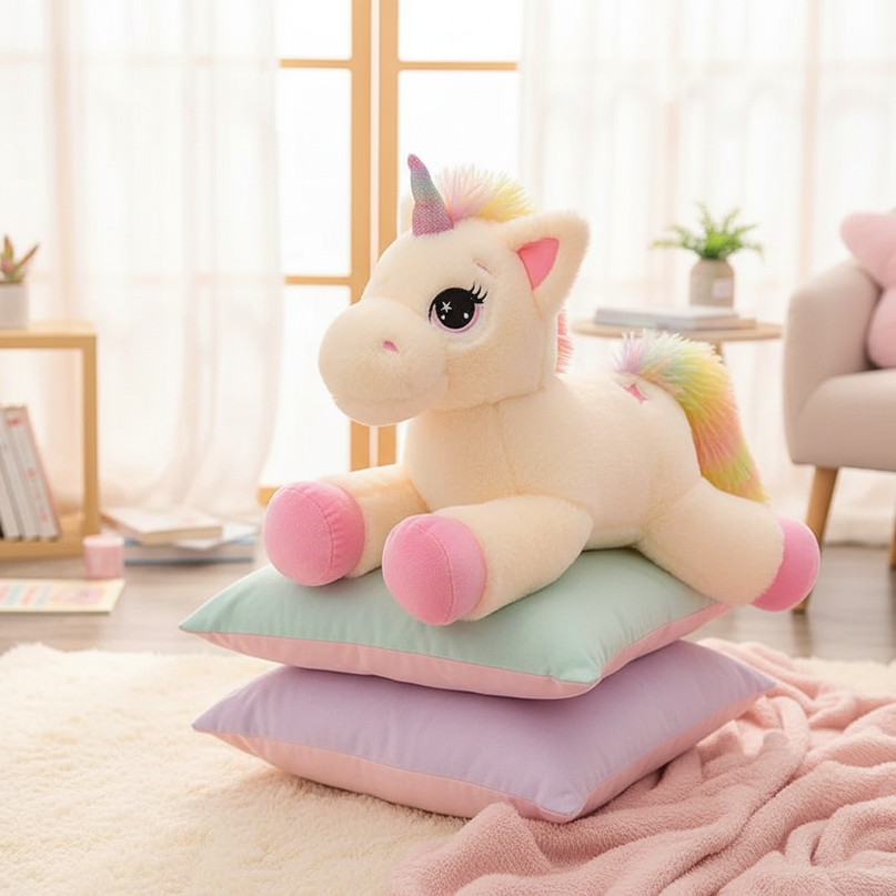 big pink unicorn plush stuffed animal - lifestyle