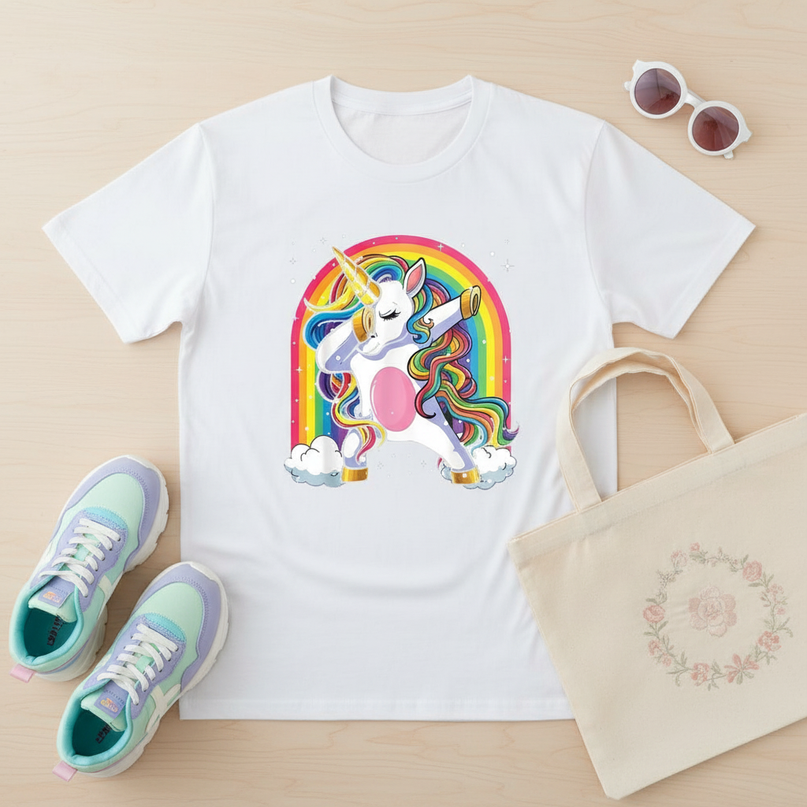 big sister unicorn shirt - flat-lay
