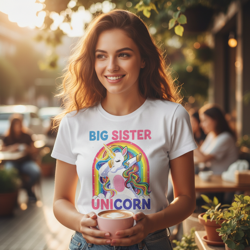 big sister unicorn shirt - in-use