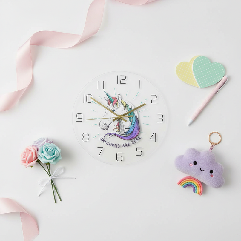 big unicorn clock - flat-lay