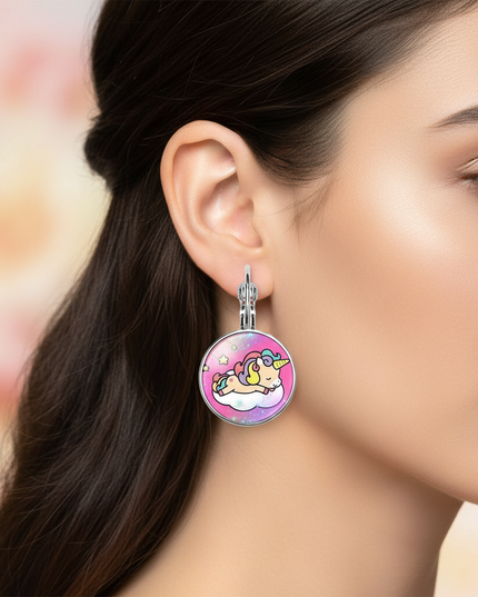 big unicorn earrings - in-use