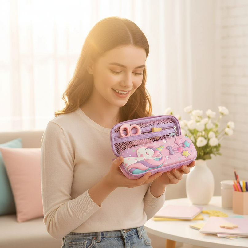 big unicorn pencil case - in-use