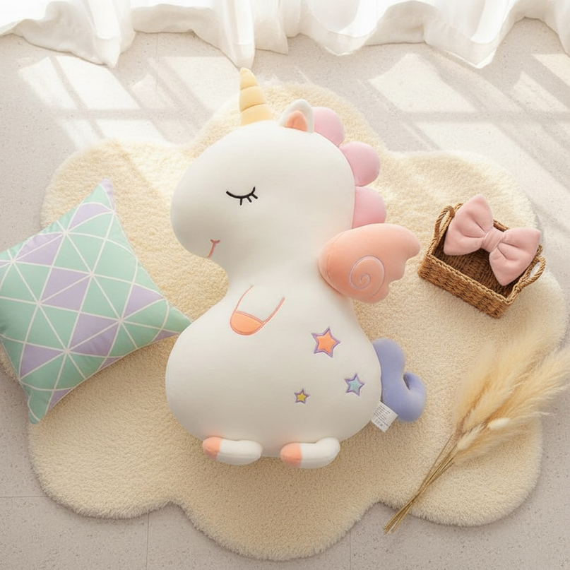 big unicorn plush toy - flat-lay