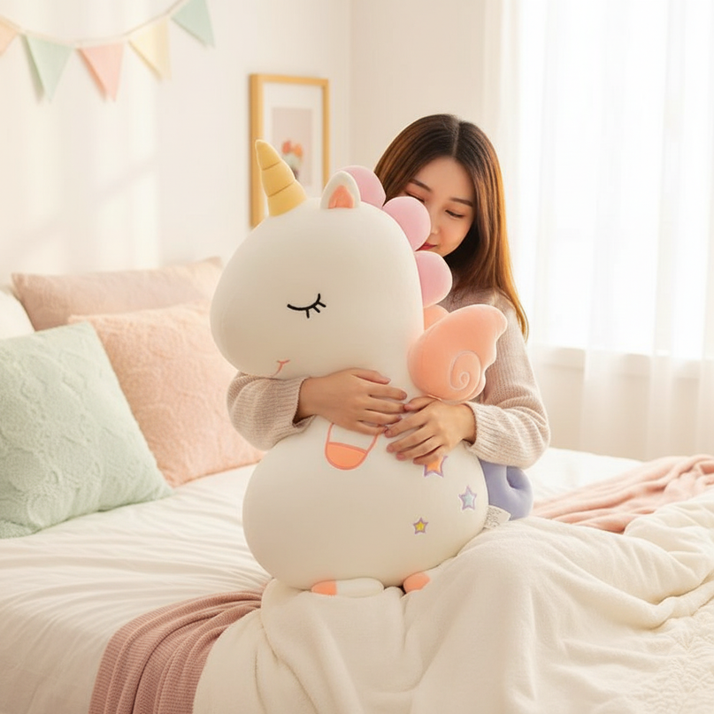 big unicorn plush toy - in-use