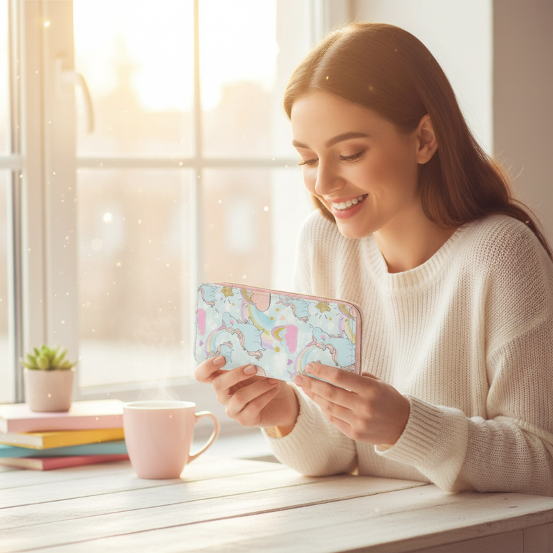 big unicorn wallet - in-use