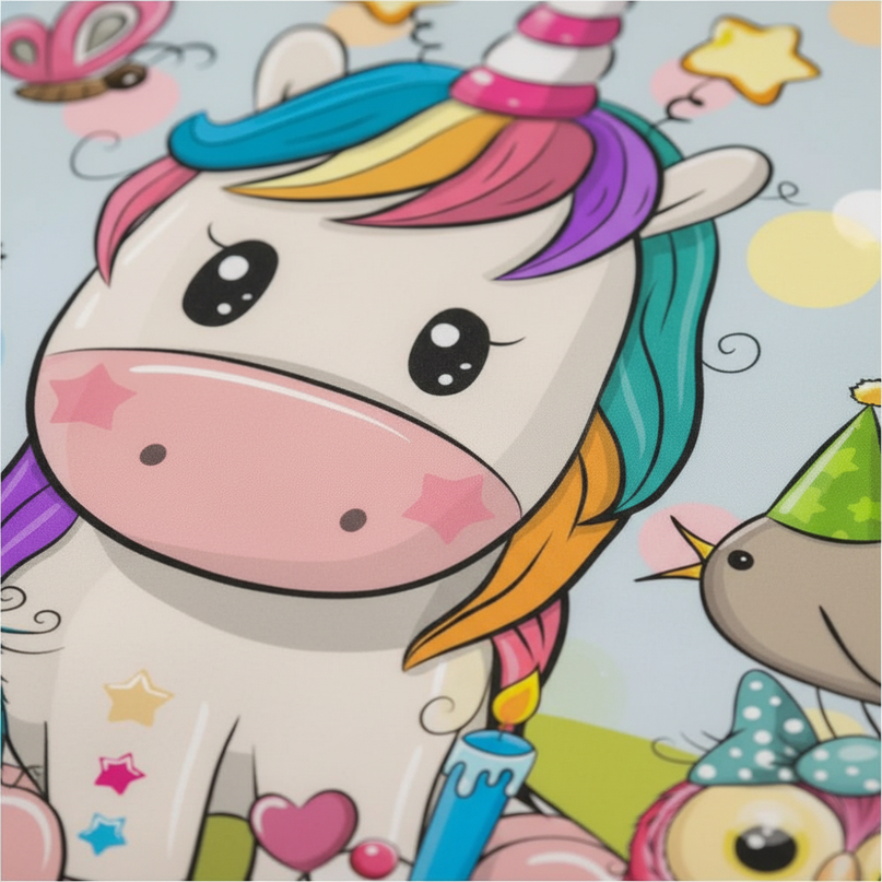 birthday owl party unicorn bedding - detail
