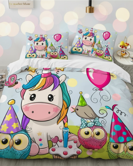 birthday owl party unicorn bedding - lifestyle
