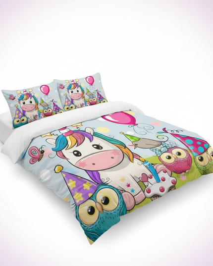 birthday owl party unicorn bedding - white-bg