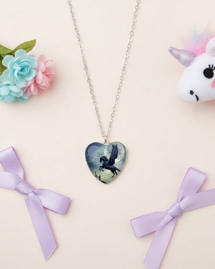 black alicorn necklace - flat-lay