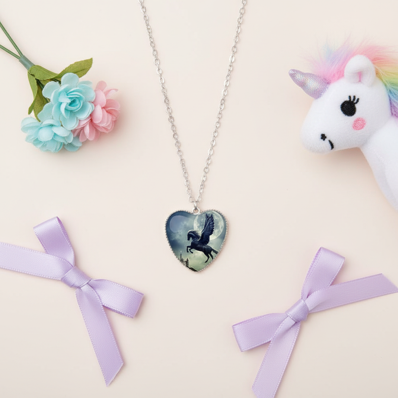 black alicorn necklace - flat-lay