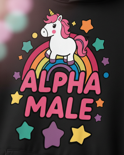 black alpha male unicorn hoodie - detail