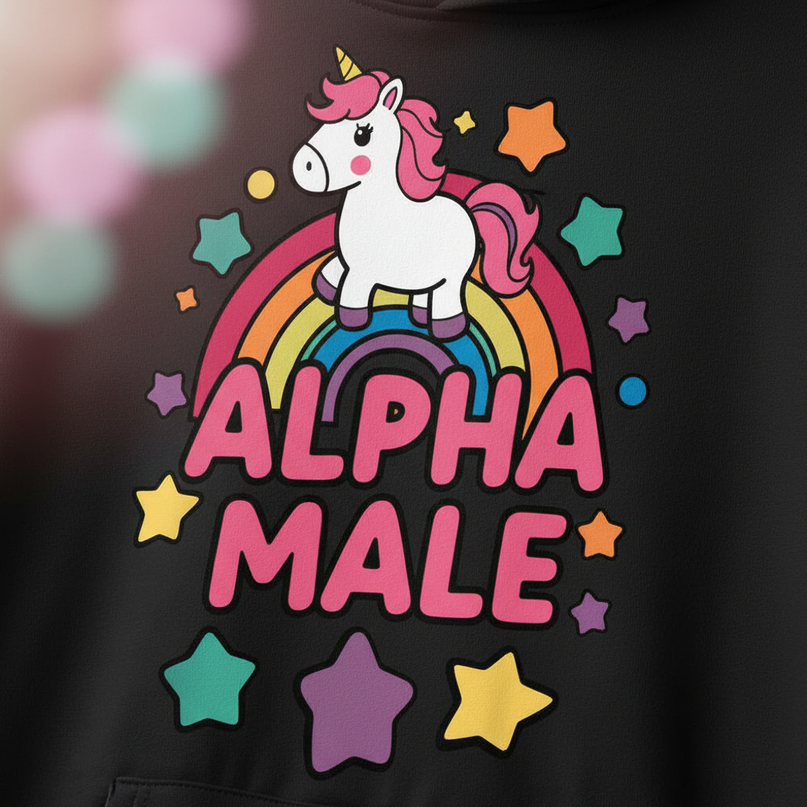 black alpha male unicorn hoodie - detail